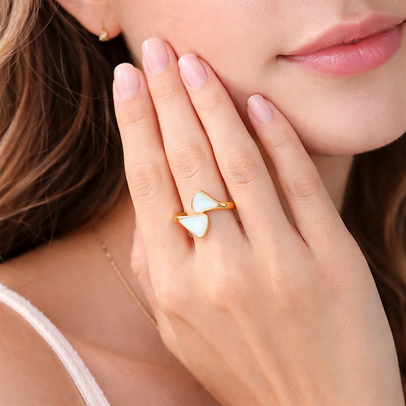 Elegant Double Opal Gold Ring  